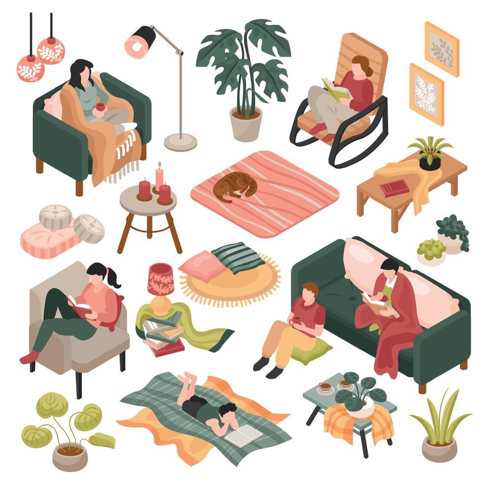Isometric Cozy Home Set vector