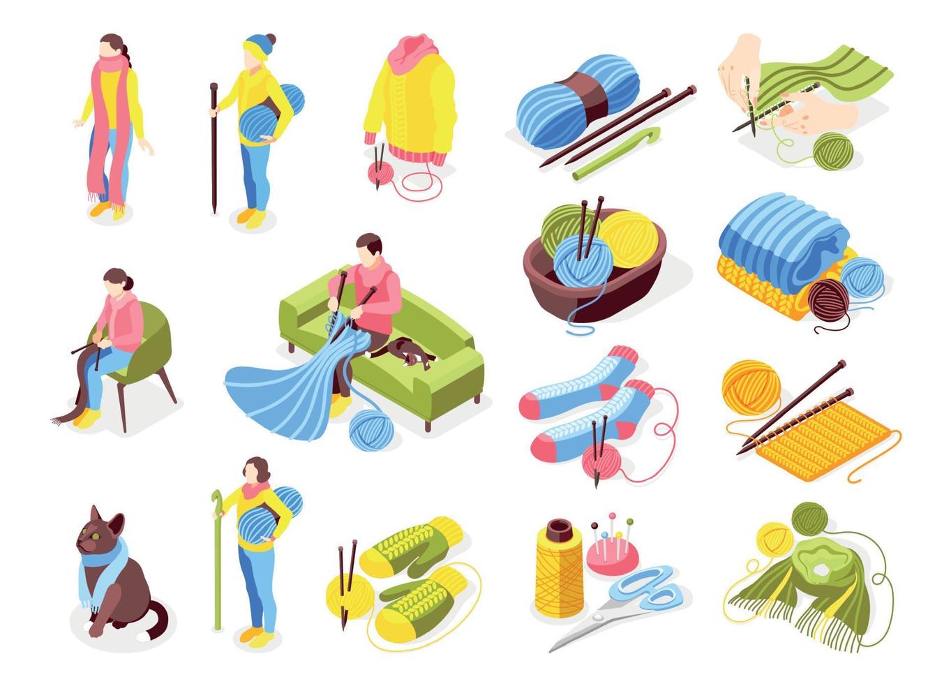 Knitting Icons Set vector