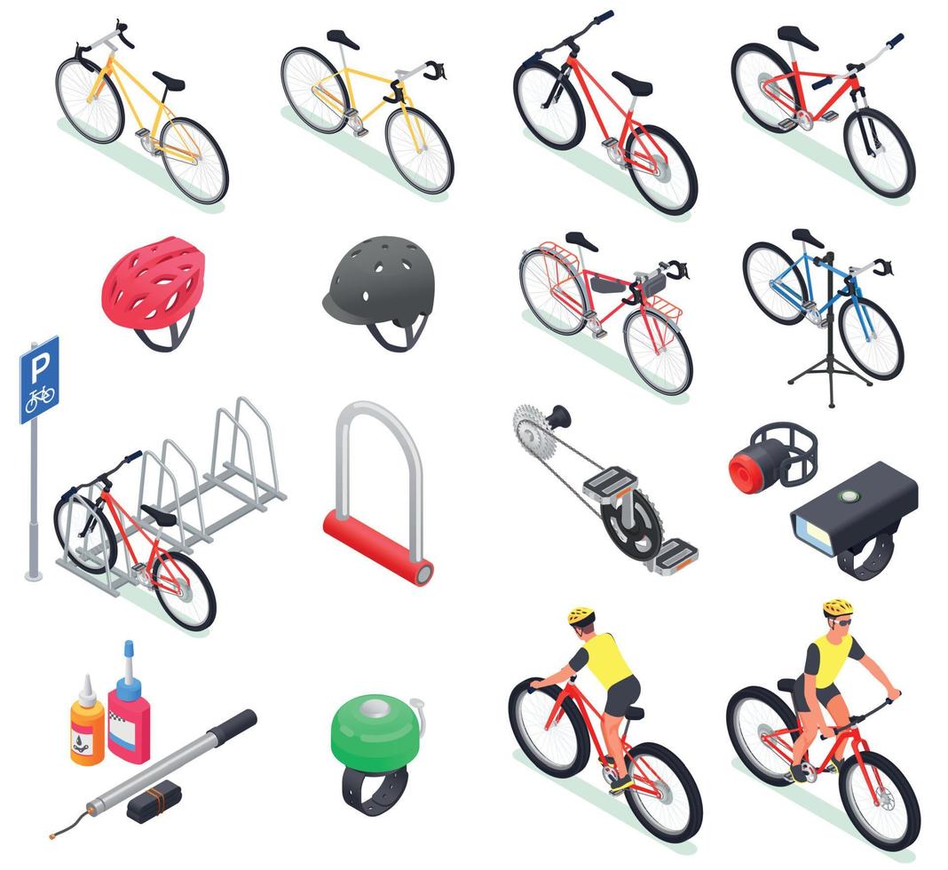 colección de iconos isométricos de bicicleta vector