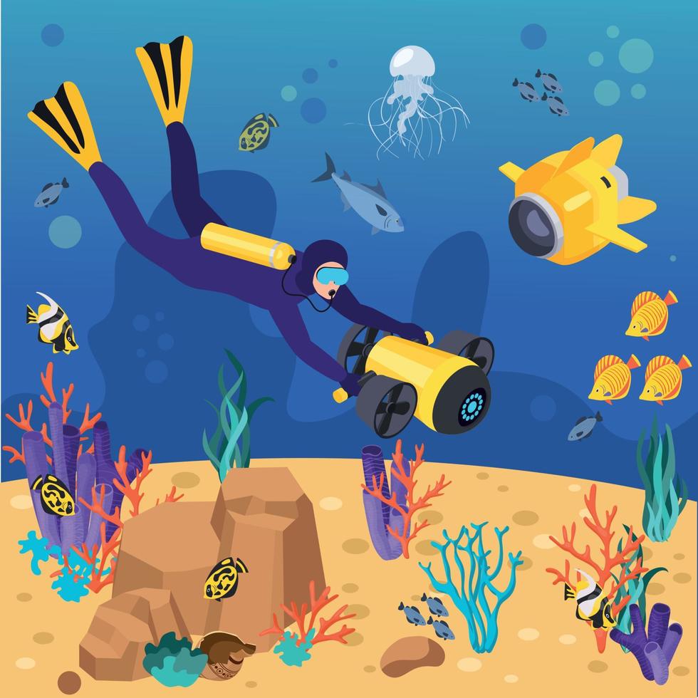 Underwater Vehicles Machines Equipment Isometric Composition vector