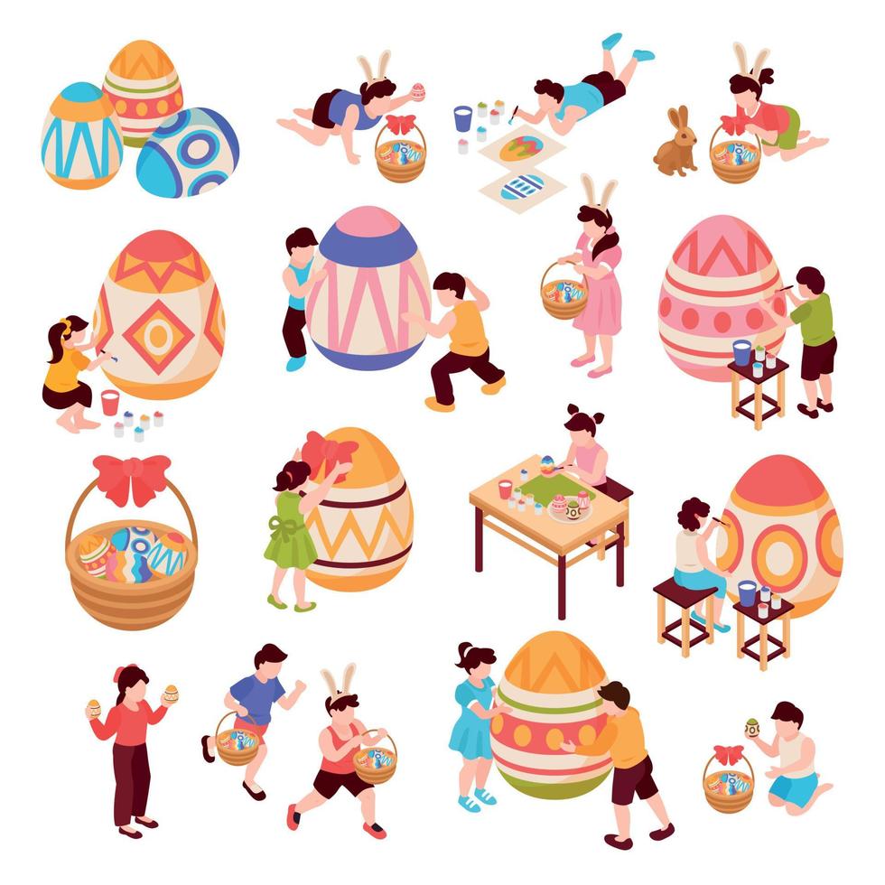 Easter Isometric Icons Set vector