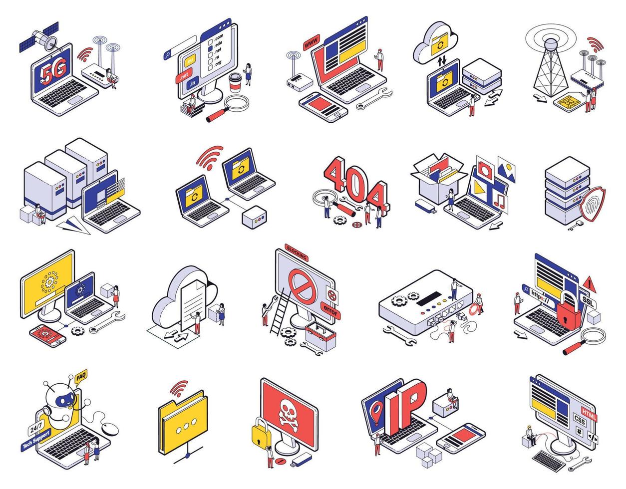 Web Hosting Isometric Icon Set vector