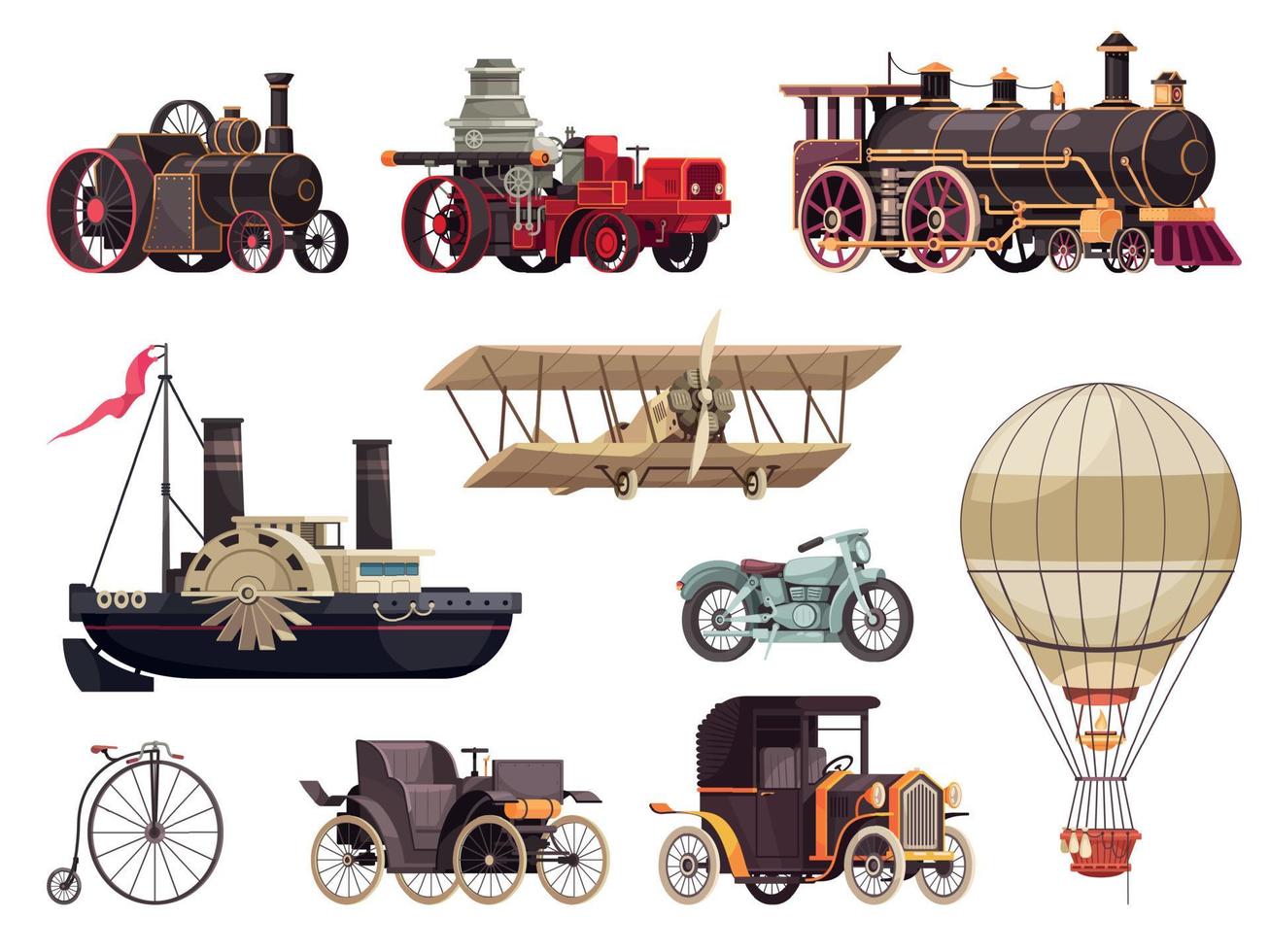 conjunto de iconos de transporte vintage vector