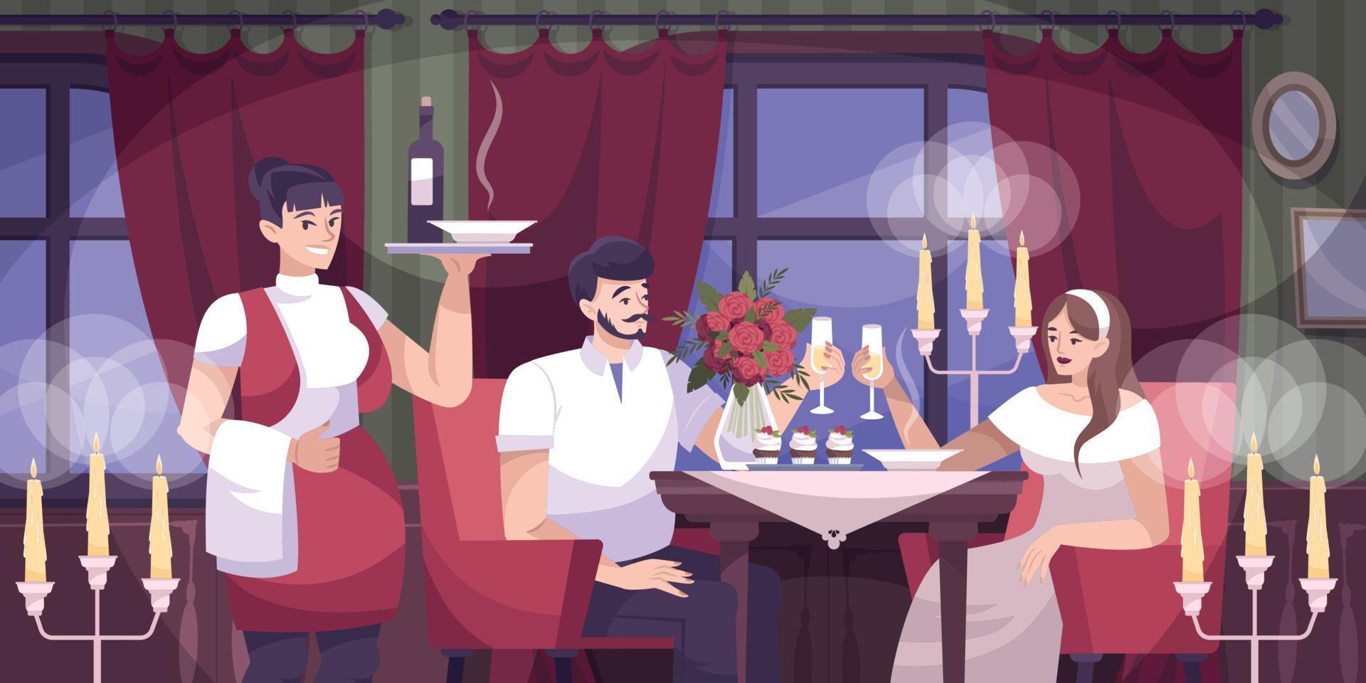 Romantic Couple Cafe Flat Composition vector