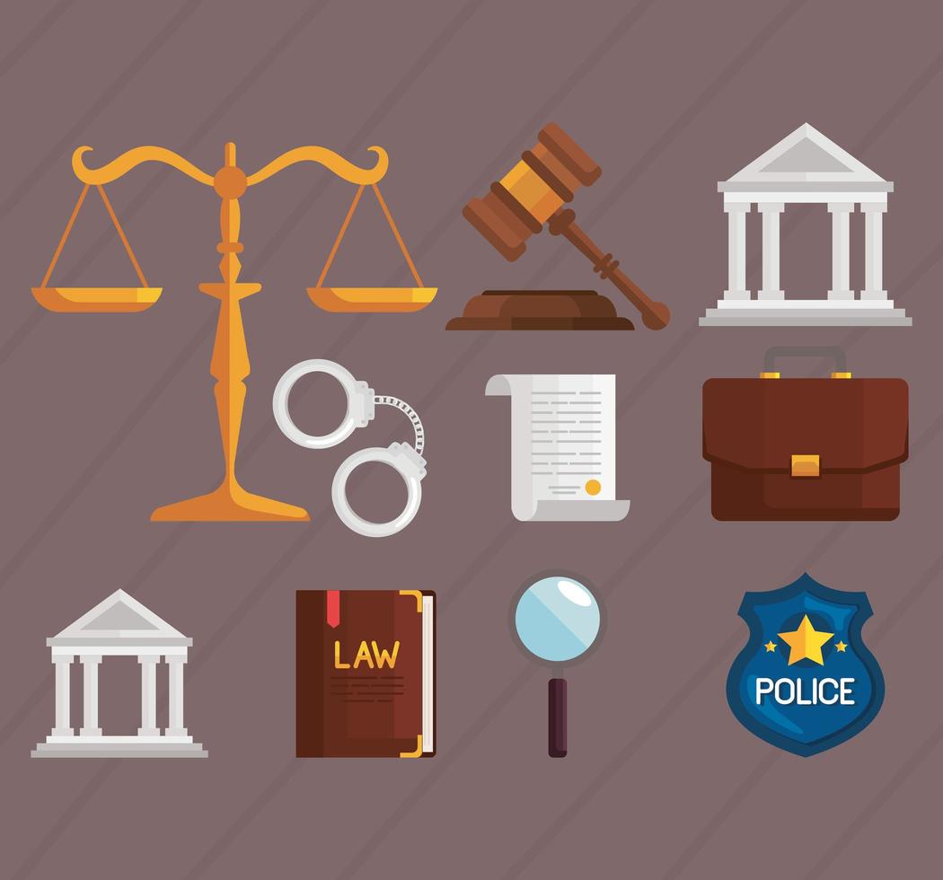 ten law and justice icons vector