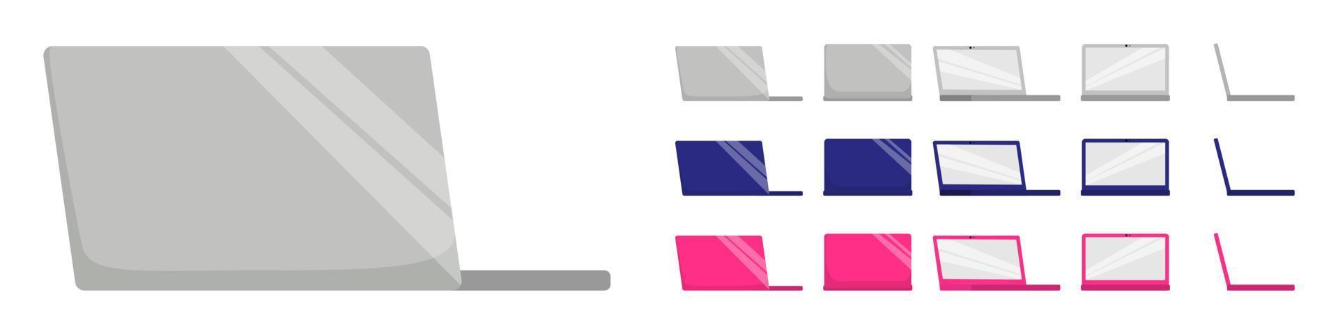 Beautiful modern Laptop pc with different position for home and office isolated with different view isolated vector