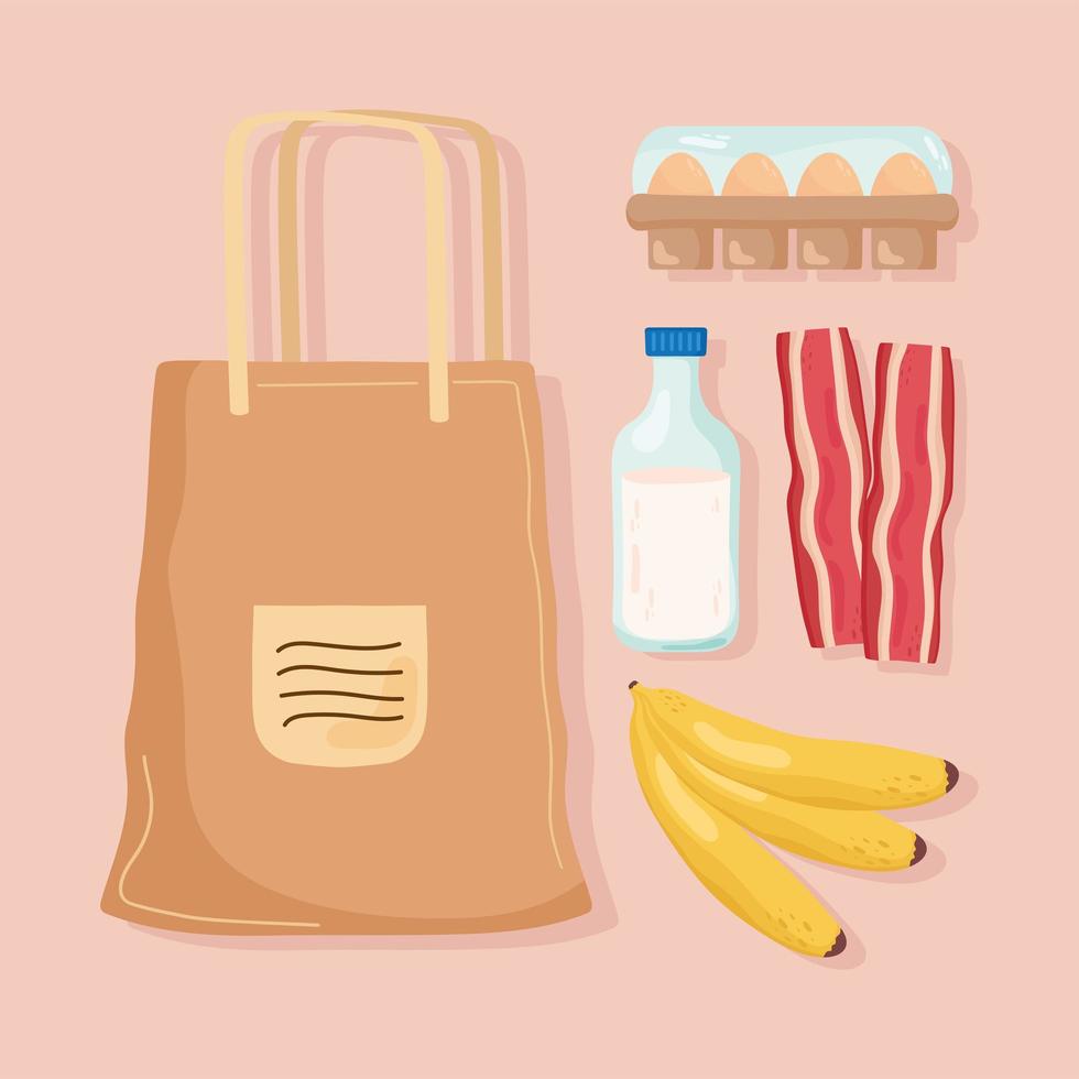 iconos de bolsa y comestibles vector