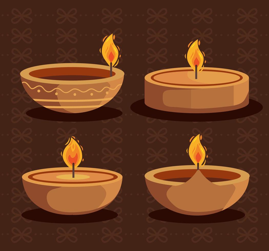four diwali candles icons vector