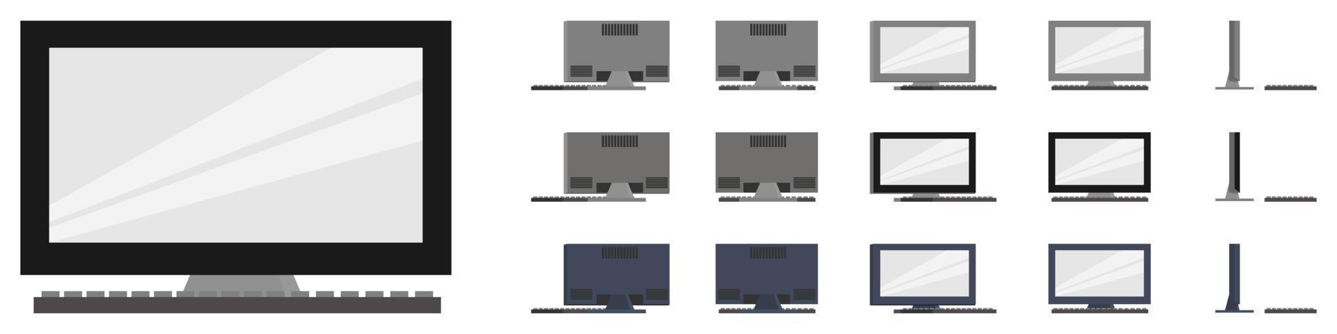 Beautiful modern pc monitor with different position for home and office isolated vector