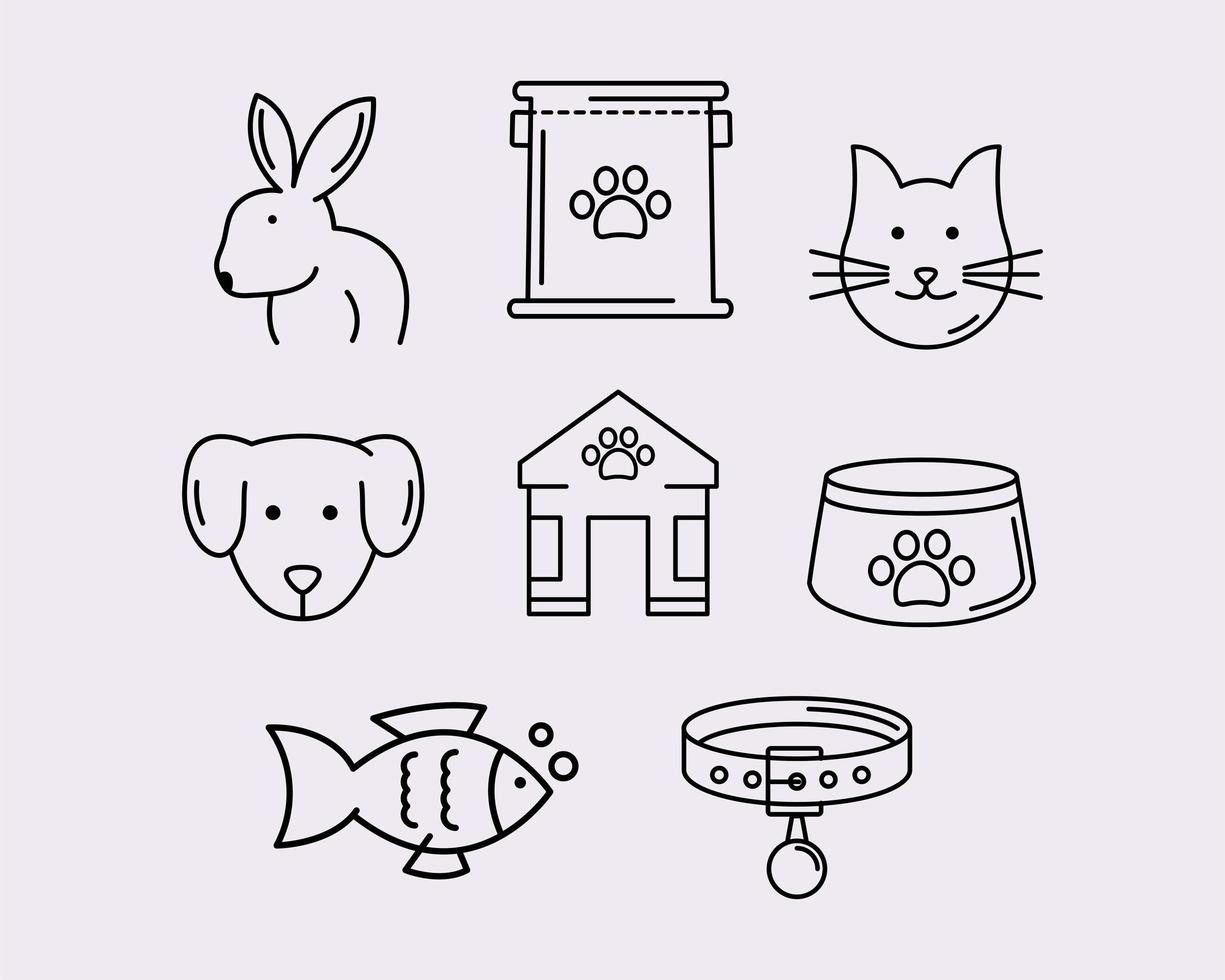 ocho iconos de mascotas vector