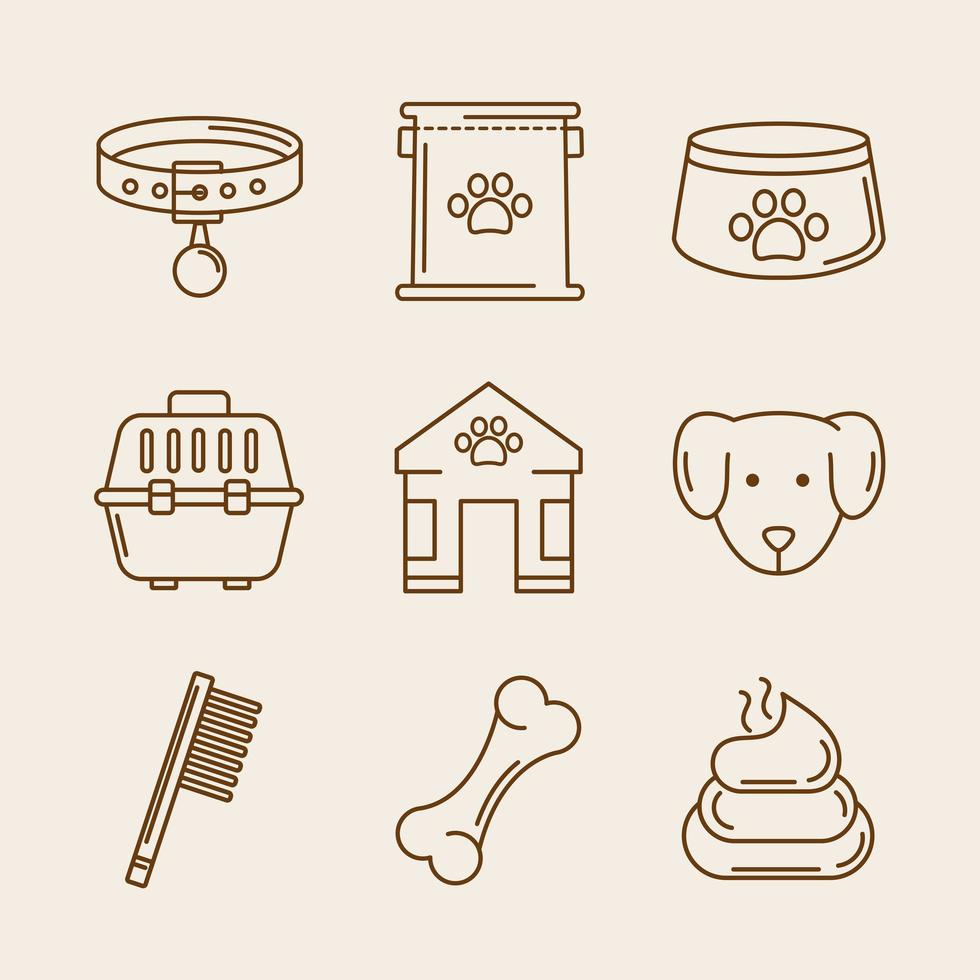 nueve iconos de mascotas vector