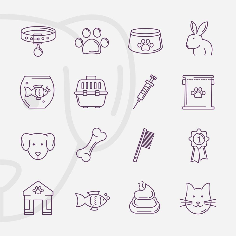 sixteen pets icons vector