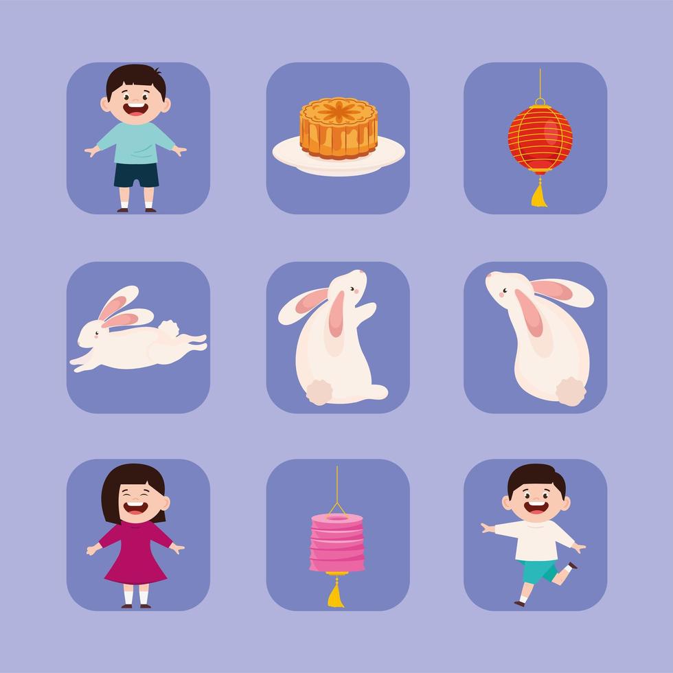 nine mid autumn icons vector