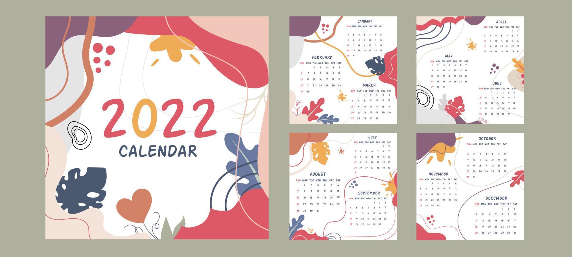 Calendario 2022 con concepto floral abstracto vector