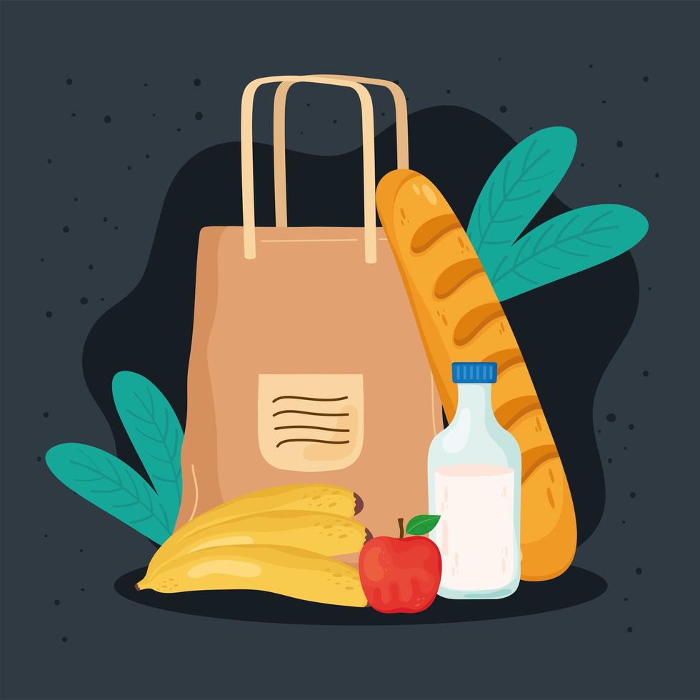 iconos de bolsa y comestibles vector