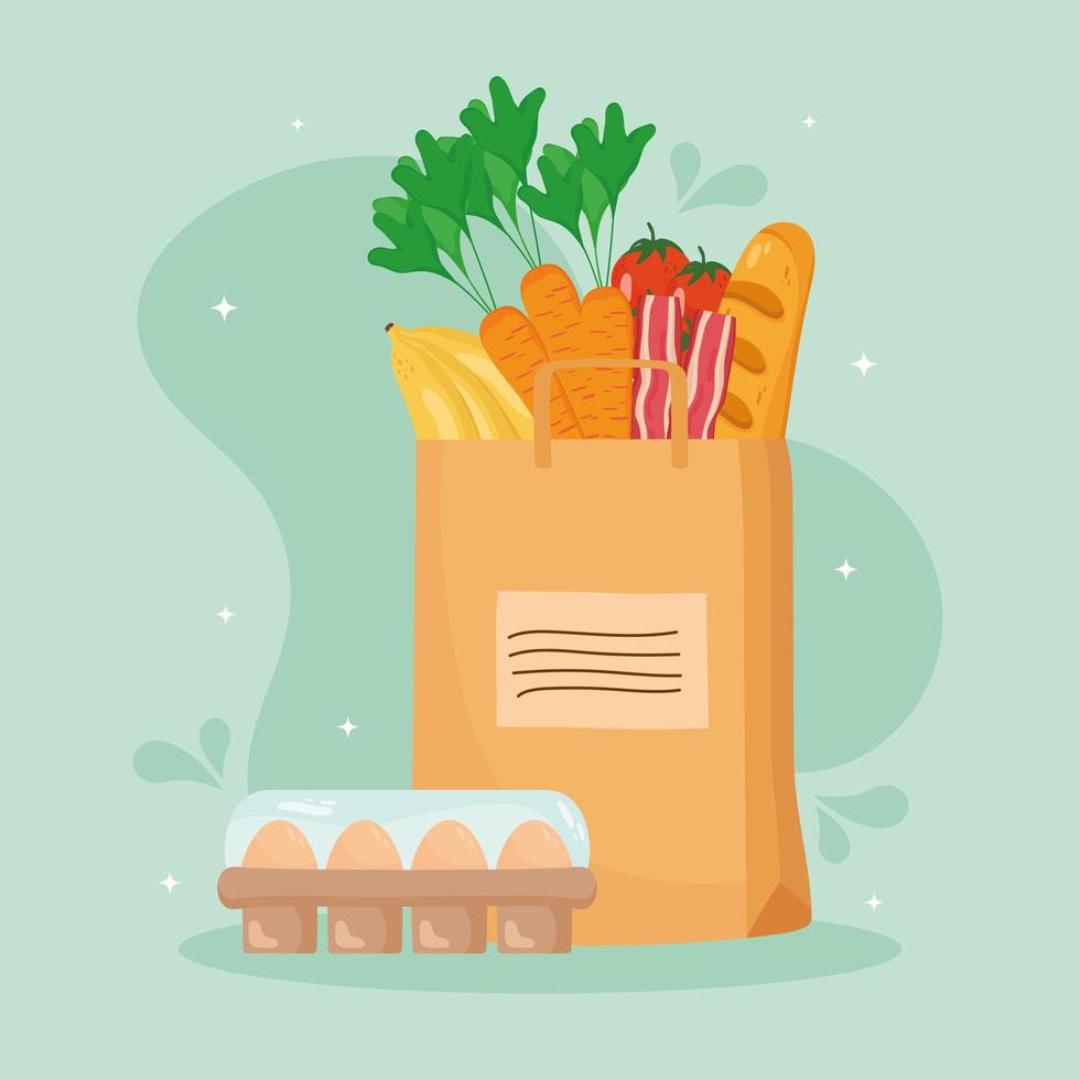 Bag with groceries and eggs vector