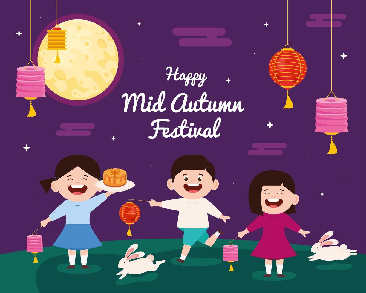 mid autumn night scene vector