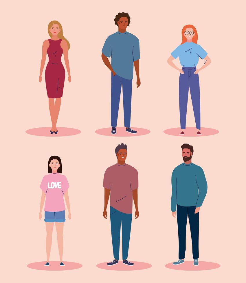 six diversity persons characters vector