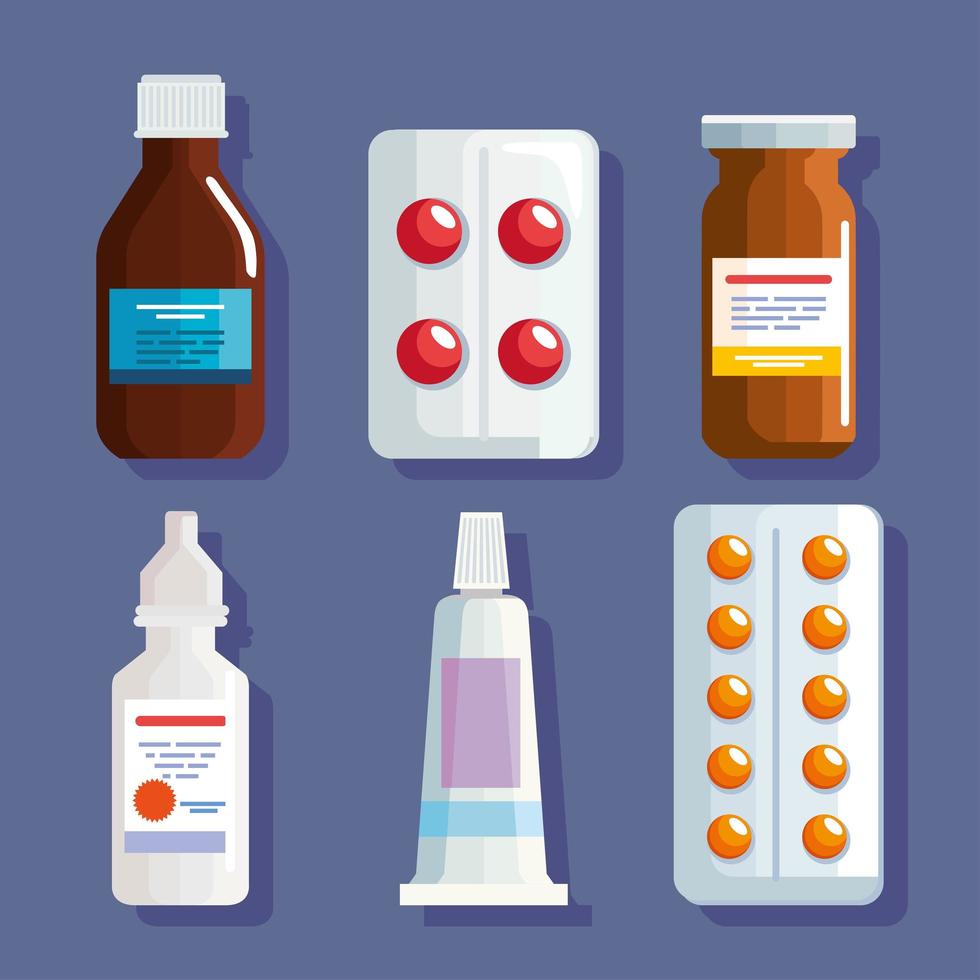 seis iconos de medicina de farmacia vector