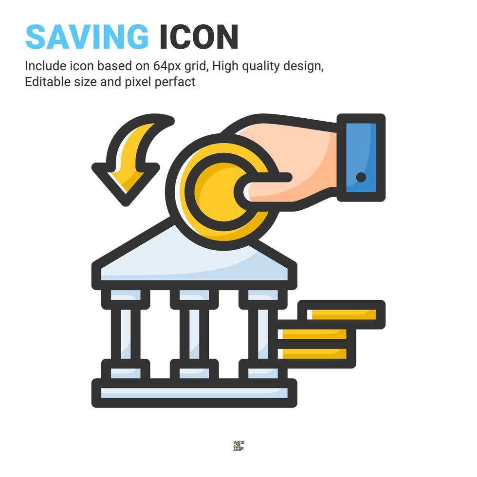 vector de icono de ahorro con estilo de color de contorno aislado sobre fondo blanco. ilustración vectorial concepto de icono de símbolo de signo de banco para negocios digitales, finanzas, industria, empresa, aplicaciones, web y todos los proyectos