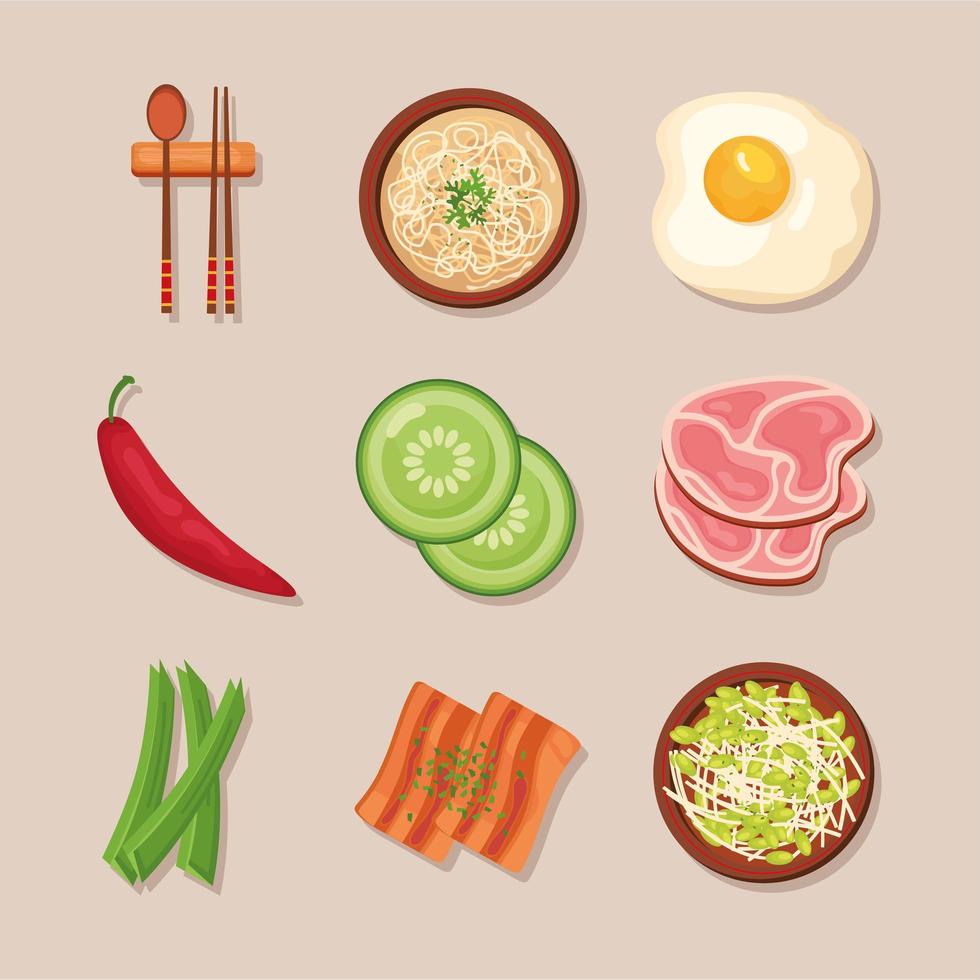 korean food nine icons vector