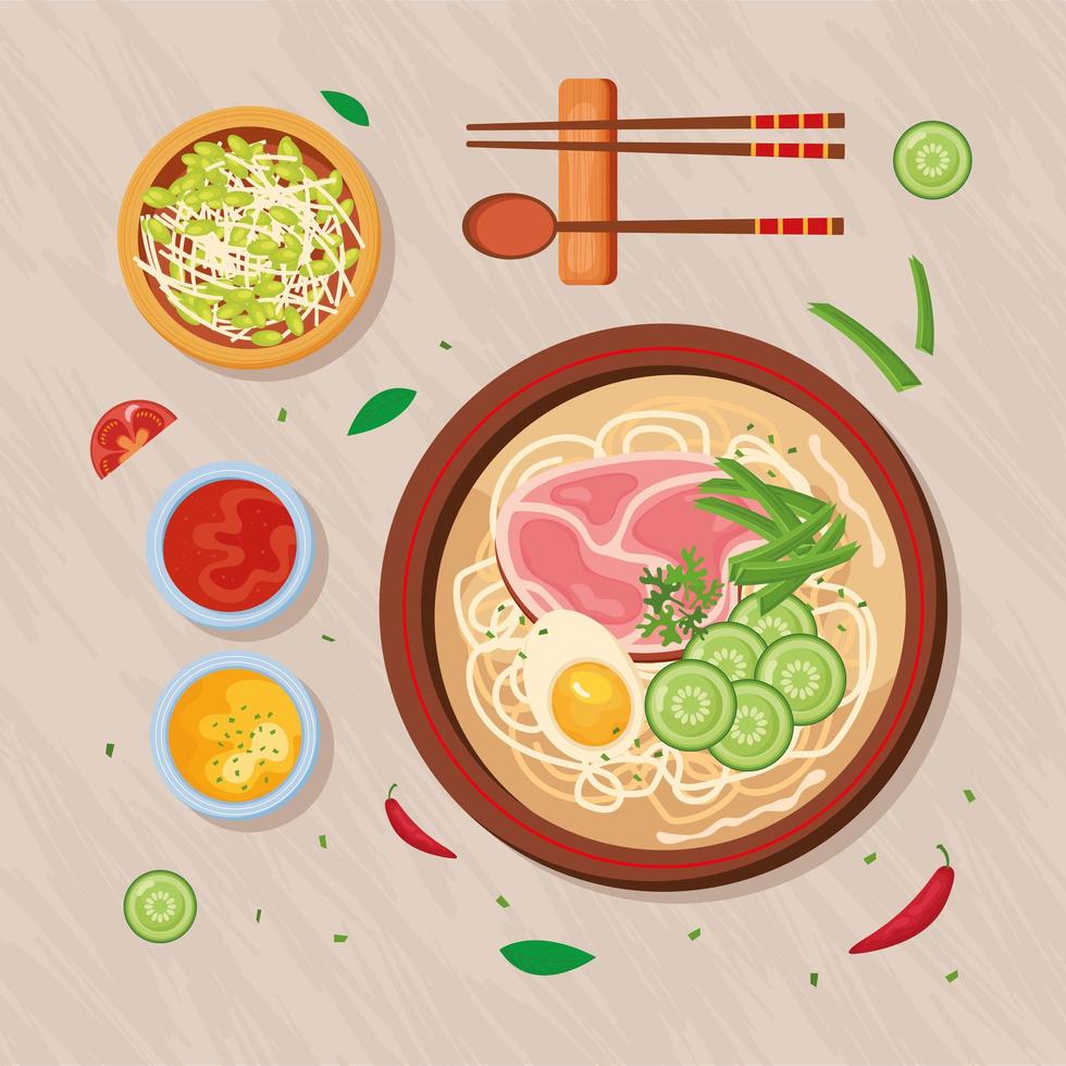 cinco iconos de comida coreana vector