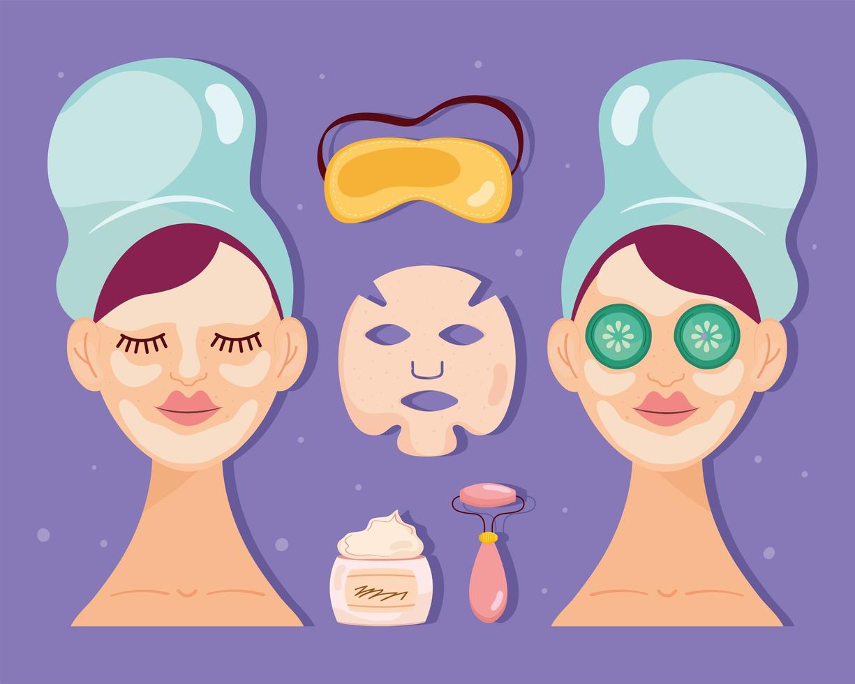 girls and spa icons vector