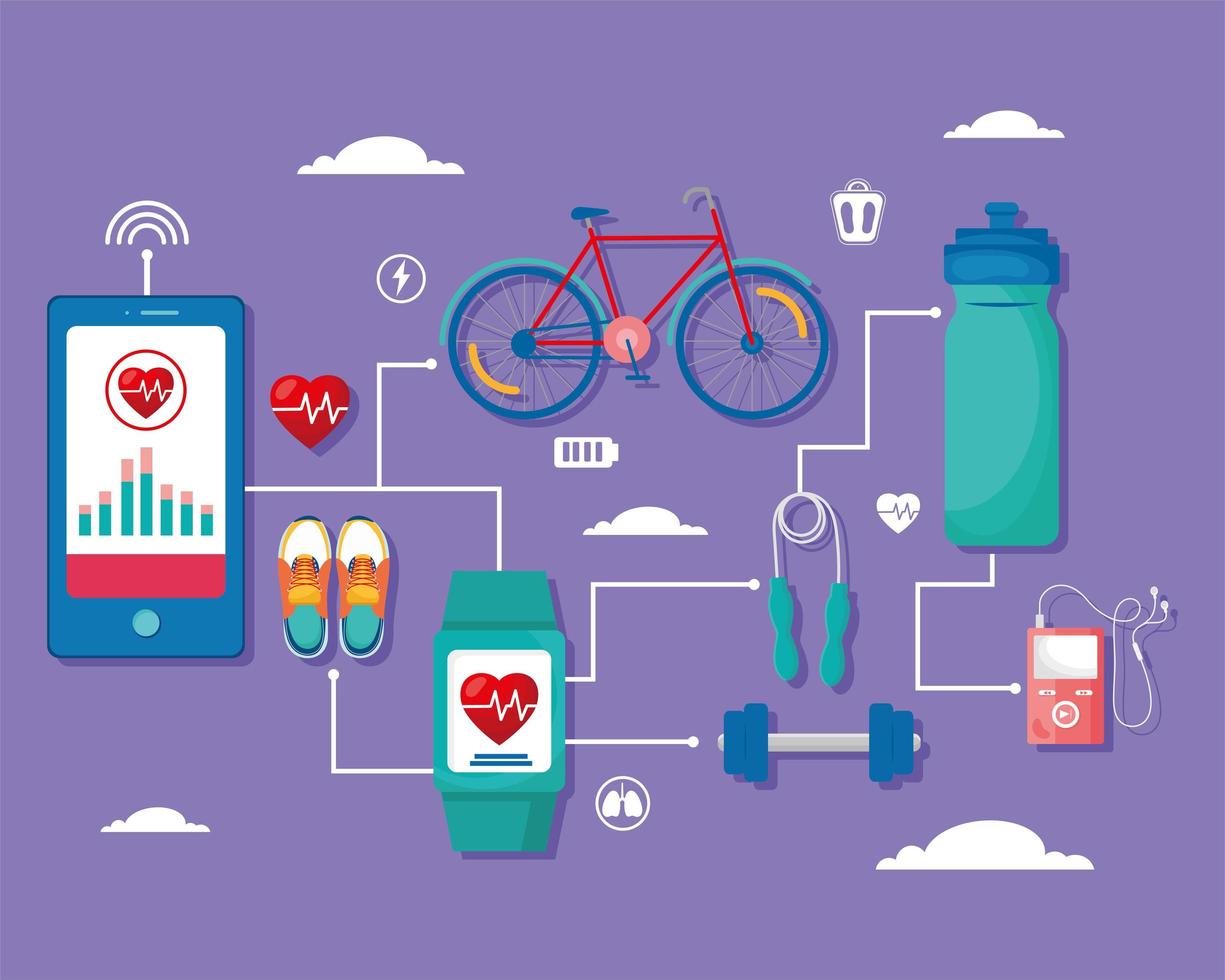 fourteen health app icons vector