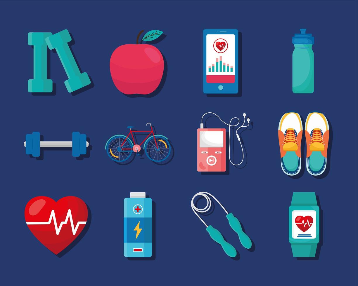 twelve health app icons vector