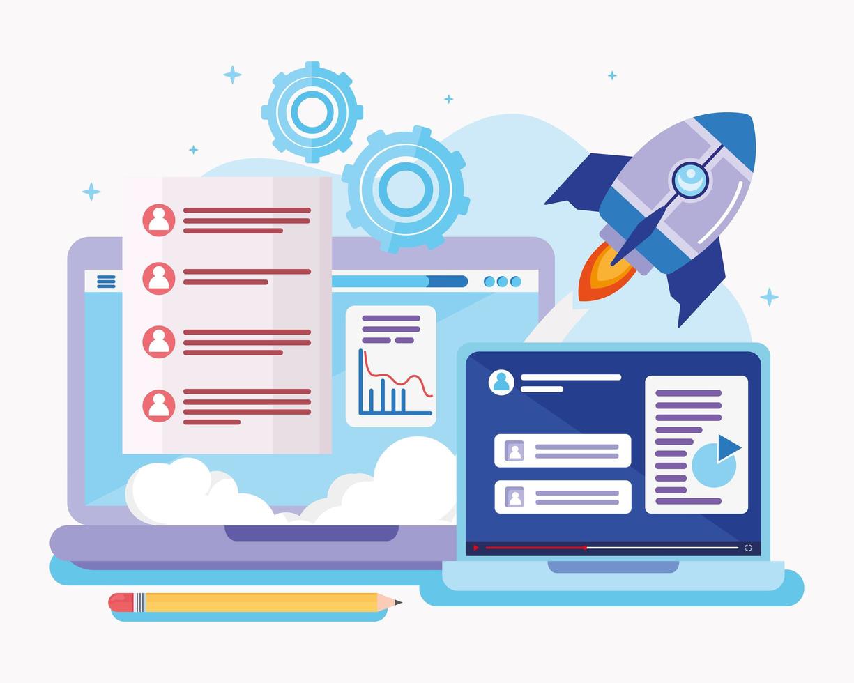 laptops and technology icons vector