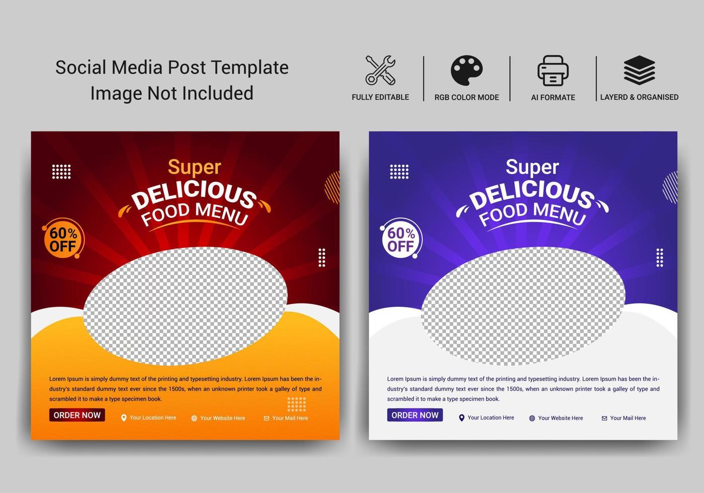 Food menu and restaurant social media banner template vector