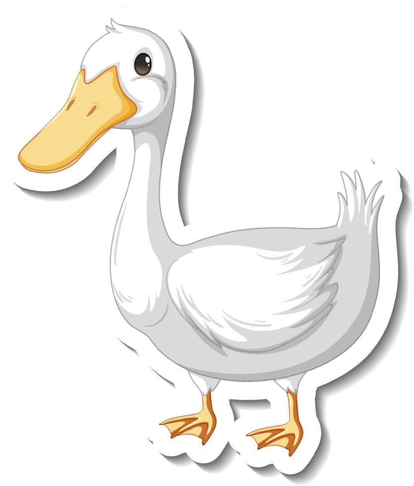Sticker template with a white duck cartoon character isolated vector