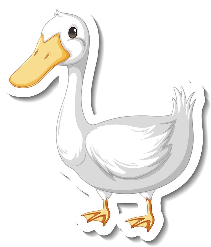 Plantilla de etiqueta con un personaje de dibujos animados de pato blanco aislado vector