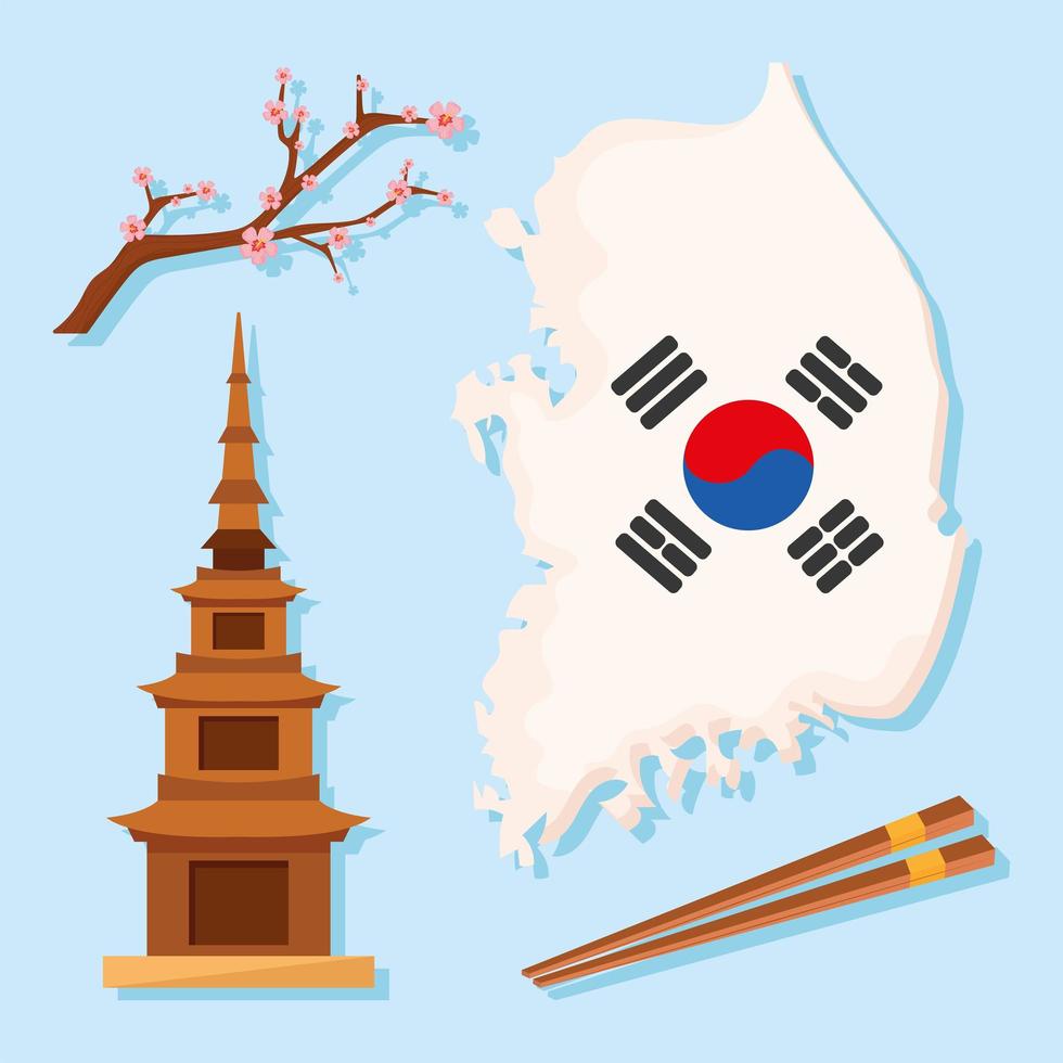 cuatro iconos de la cultura coreana vector