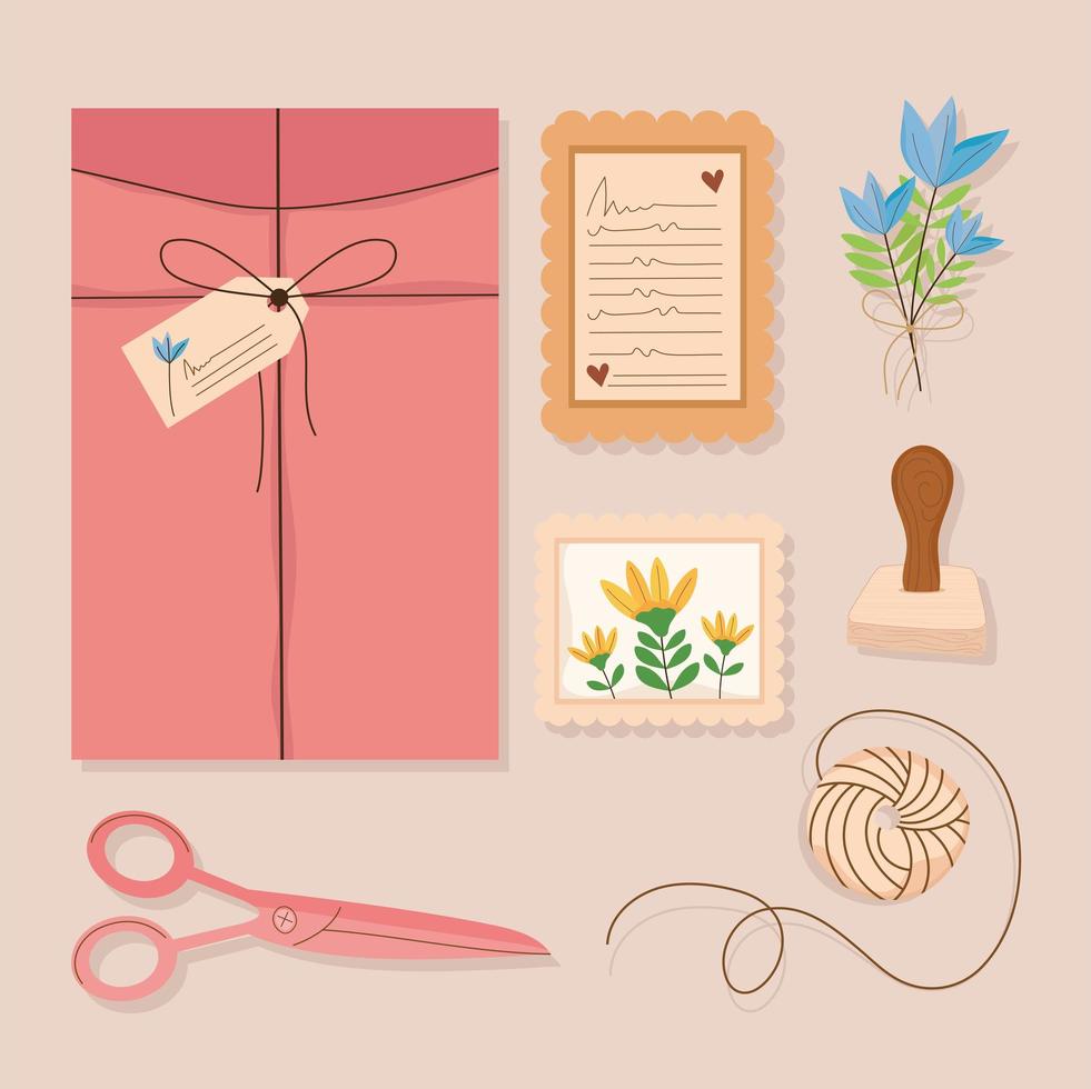 icons with envelope and postcards vector