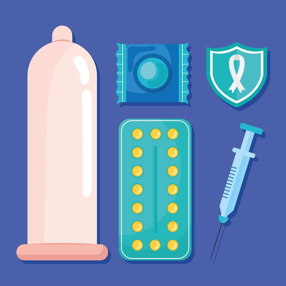 contraceptive methods icons vector