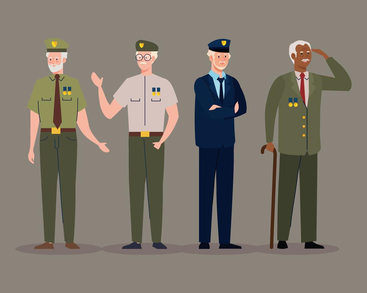 four veterans standing characters vector