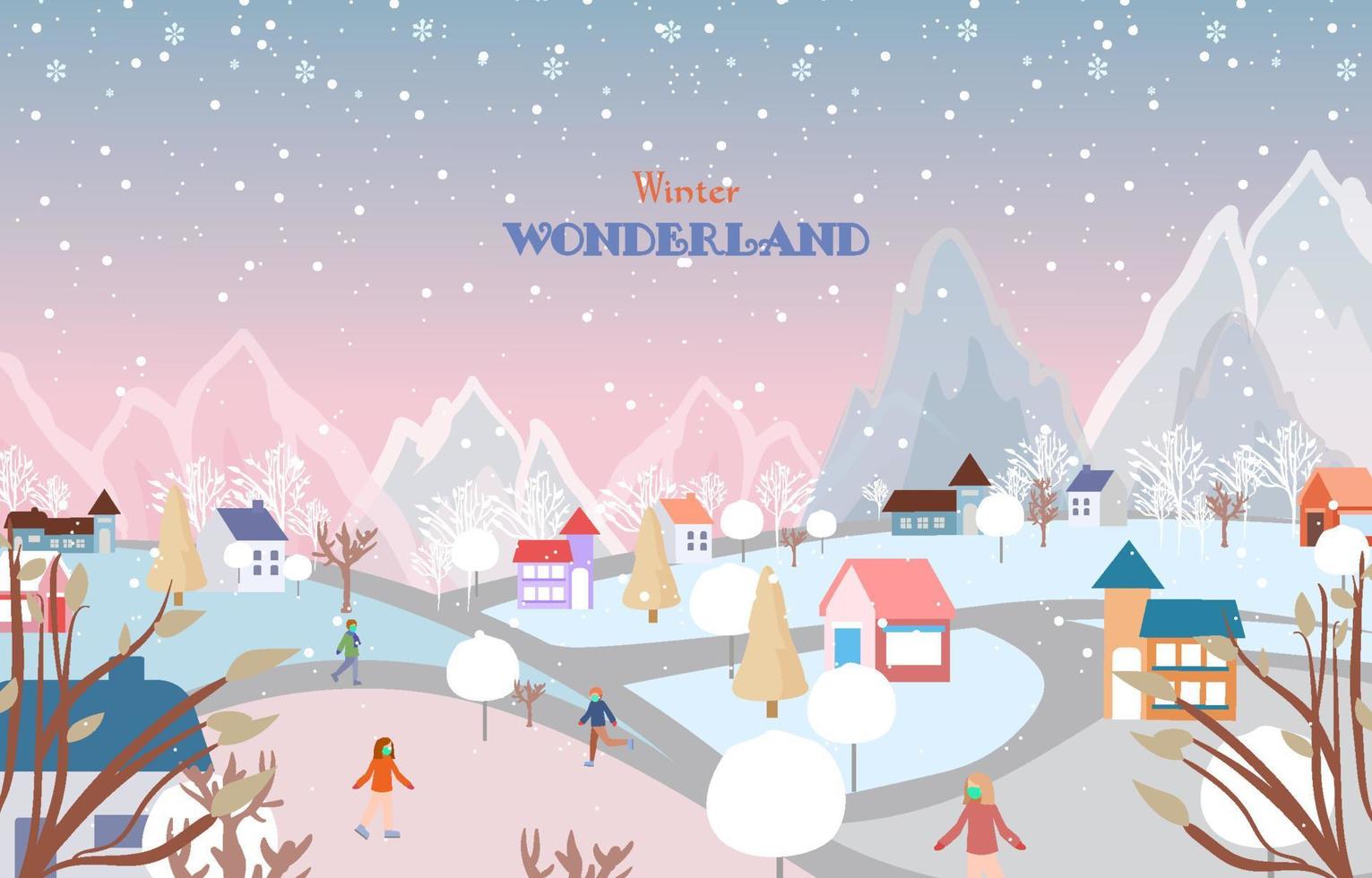 Beautiful Winter Wonderland Background with Village vector