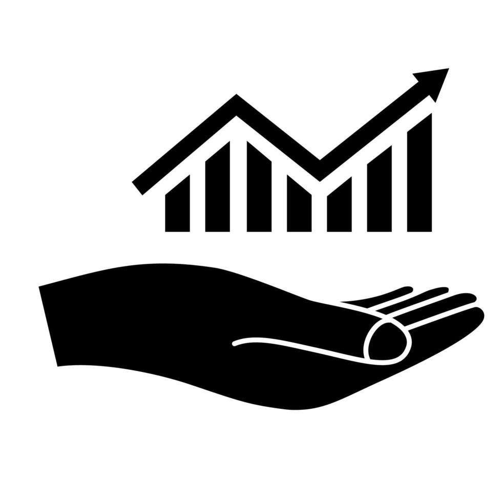 Growth, progress icon. Graph growing up in hand. Statistic bar chart icon. Increase arrow. Infographic progress, business concept. Graphic arrow up. Glyph symbol for statistic vector