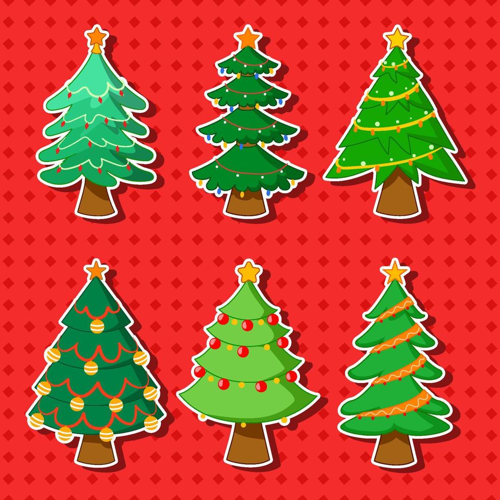 colección de pegatinas de diseño de árboles de navidad dibujados a mano vector