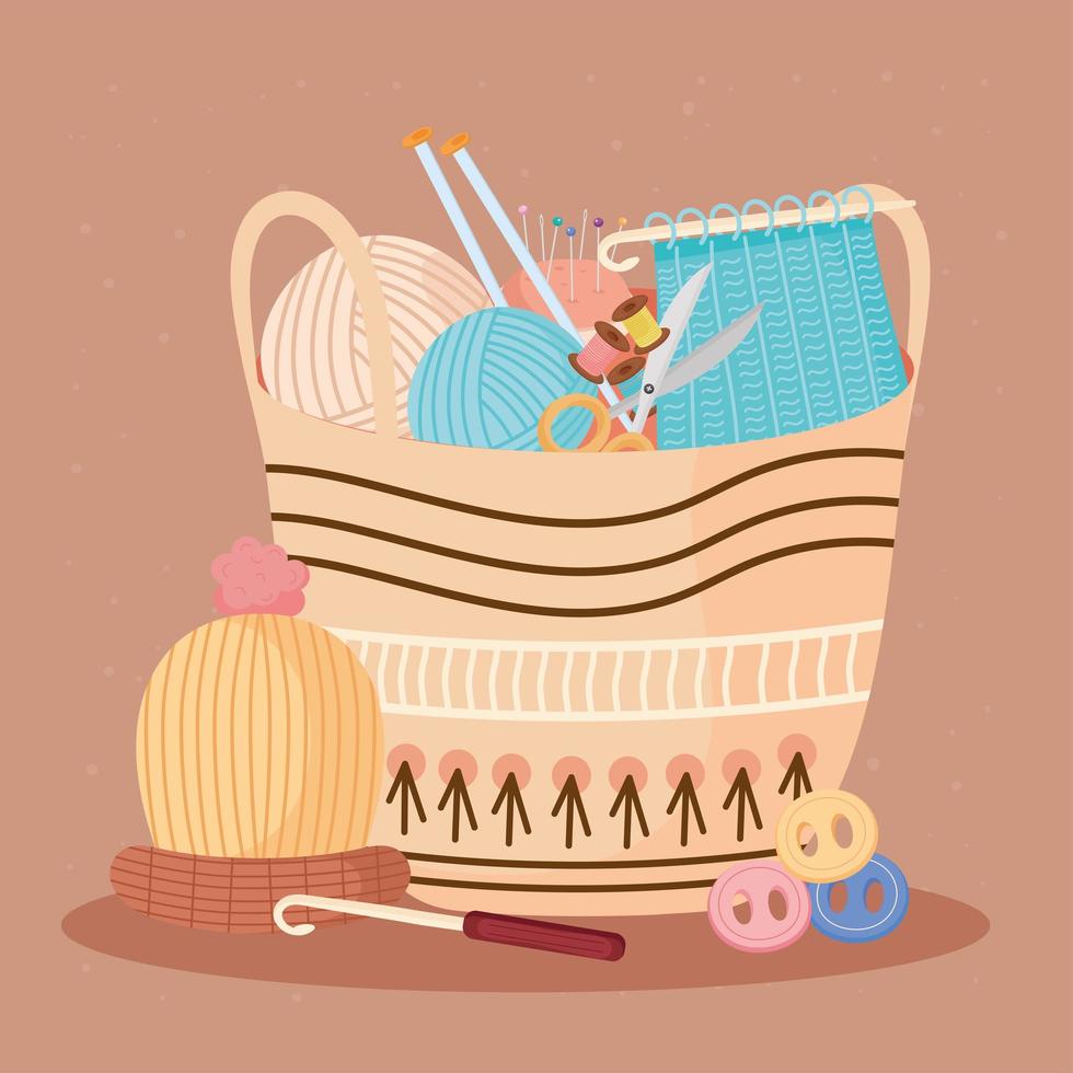 knitted basket with sewing vector