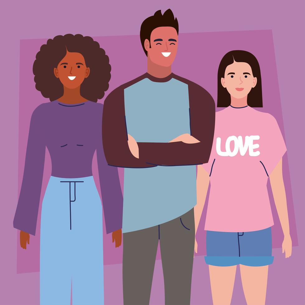 three young persons characters vector