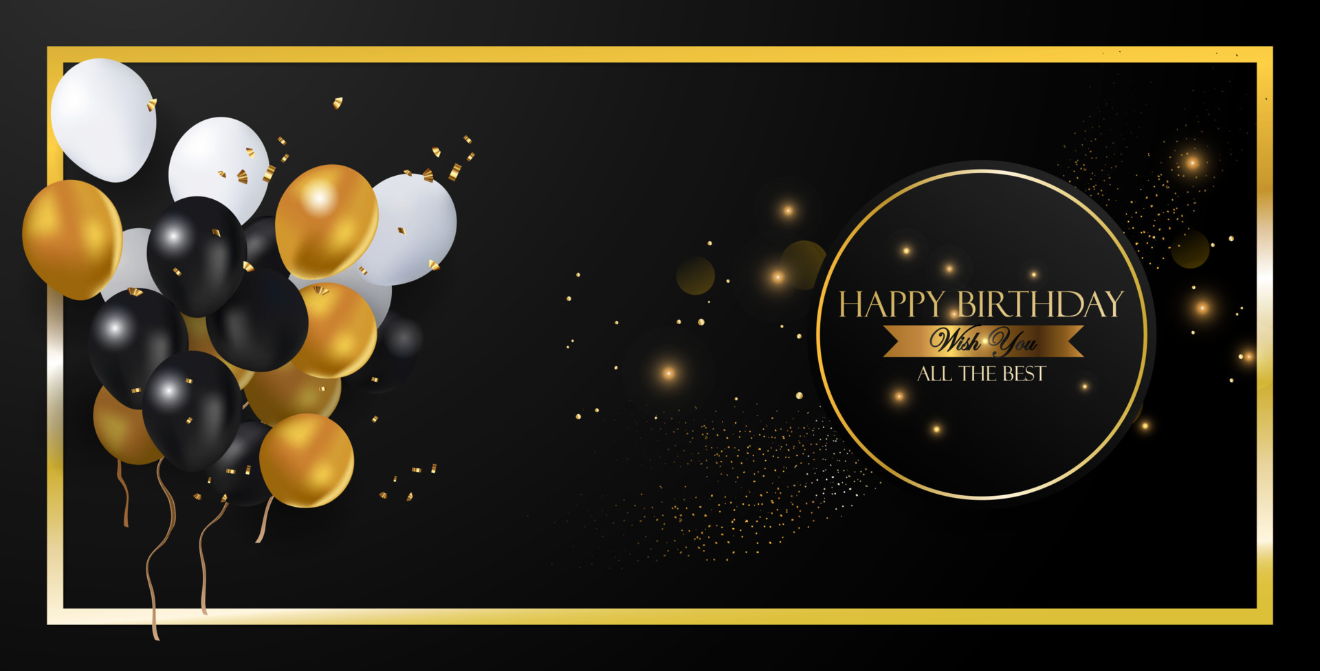 Elegant golden ballon and frame Happy Birthday celebration card banner  template background Stock Vector