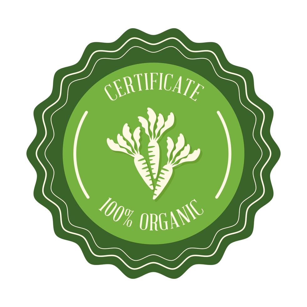 certificado 100 orgánico con zanahorias vector