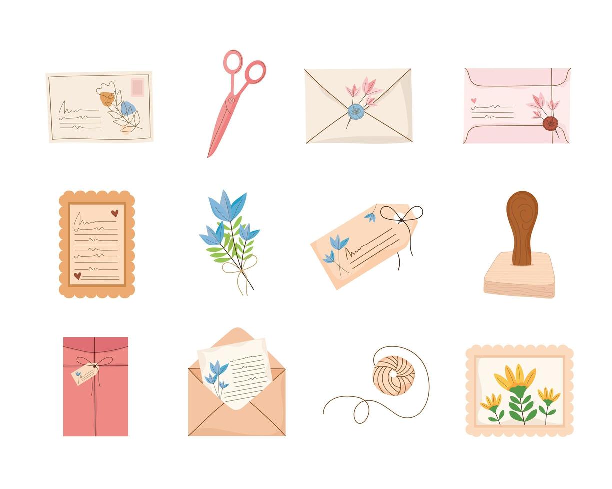 icons with envelopes with postmarks vector