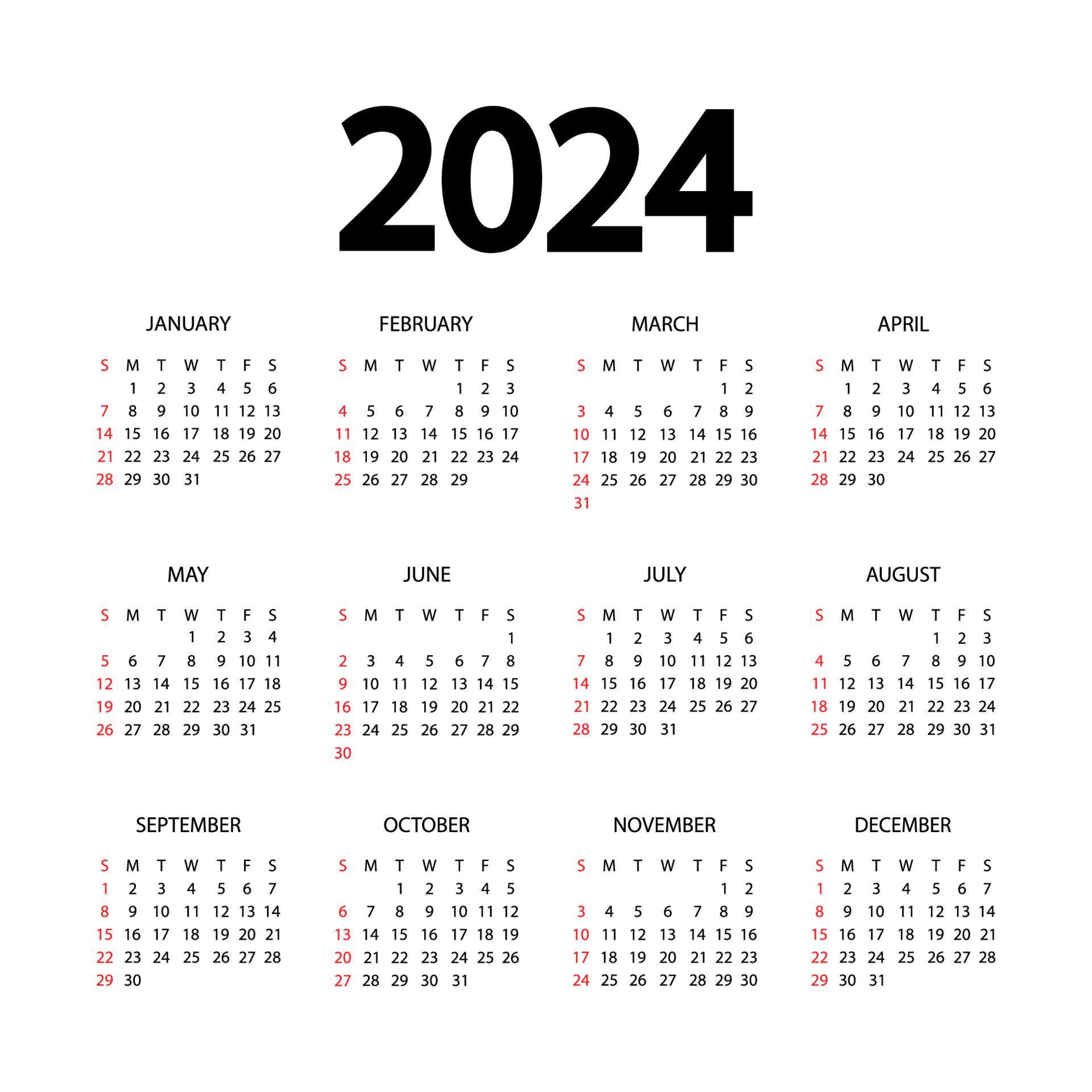 Calendar template for 2024 year. Planner diary in a minimalist style