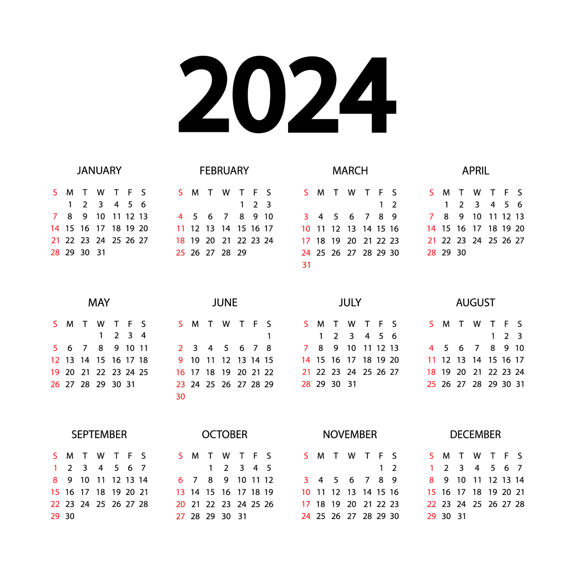 Calendar 2024 Vector Art, Icons, and Graphics for Free Download