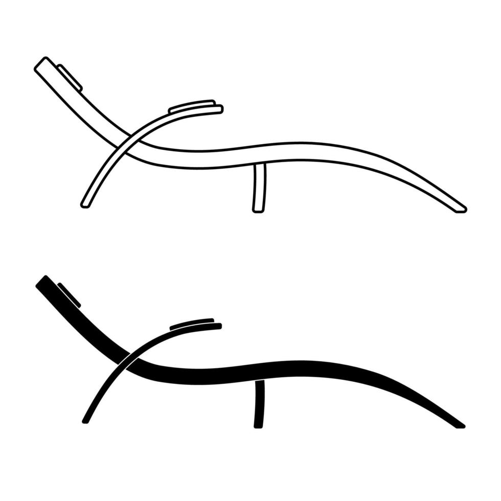 Sunbed outline icon. Lawn chair symbol for mobile app, printing, web site. Icon in outline and in glyph. Sunbath deckchair vector