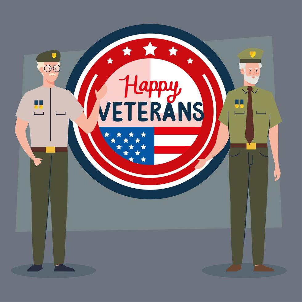 two veterans and emblem vector