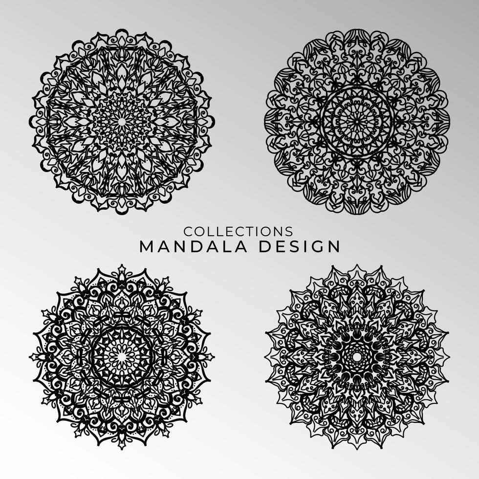 Collections Circular pattern in the form of a mandala for Henna, Mehndi, tattoos, decorations. Decorative decoration in ethnic oriental style. Coloring book page. vector